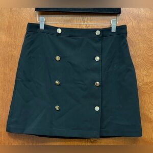 Banana Republic black double-breasted wrap mini skirt gold-tone buttons size 10